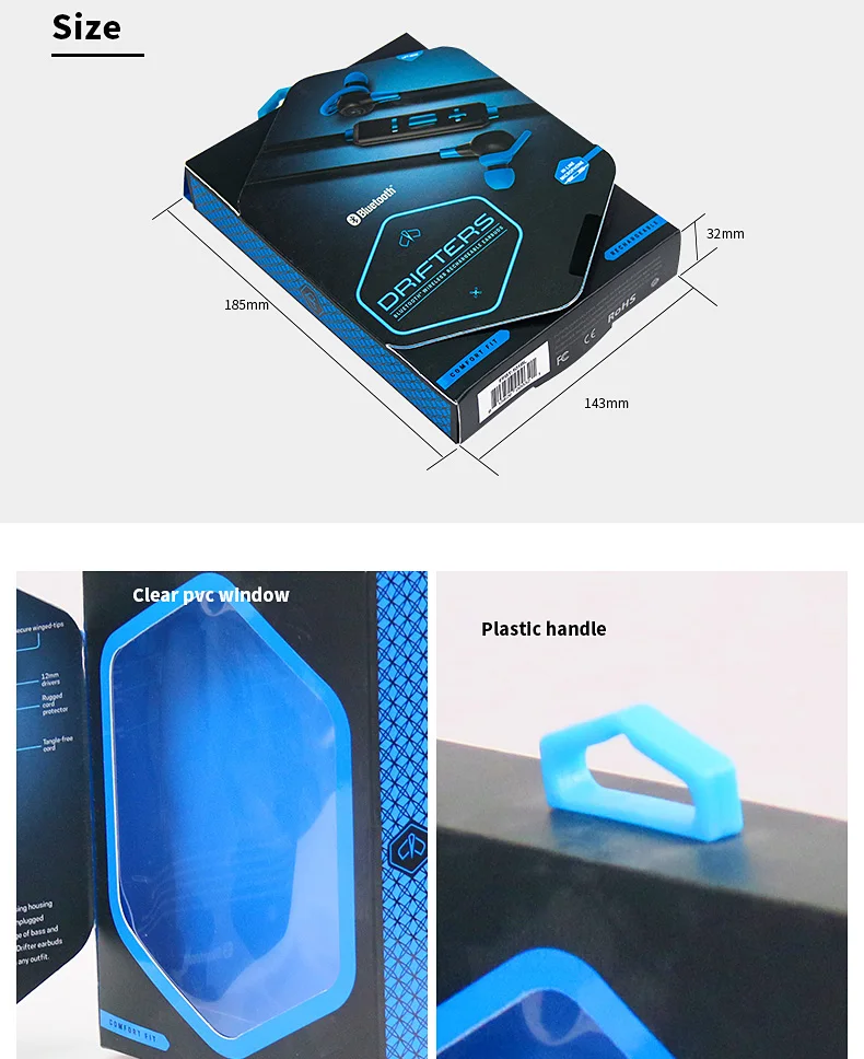 Custom Durable Paper Packaging Earphone Cardboard Display Box with plastic handle