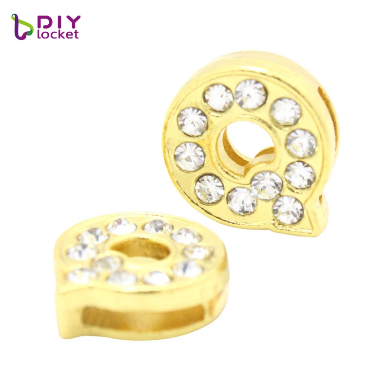 
Wholesale Rhinestone Gold Slide Letters For 10mm Leather Bracelet And Dog Collars,10 mm gold bling bling letter slider charms 