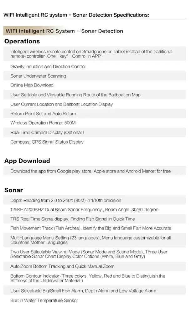 
Phiradar gps fish finder wifi intelligent remote control system and fish finder for baitboat 