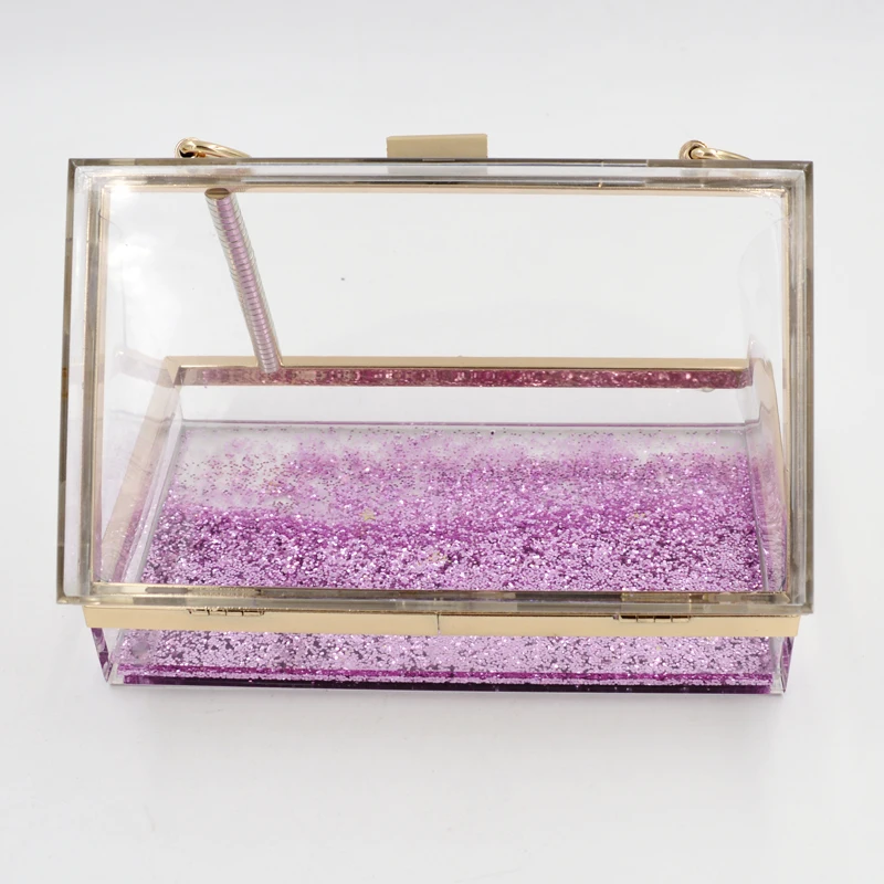 
Women Blue /Pink Moving Glitter Clutch Bag Crystal Acrylic Hard Case Clutch 
