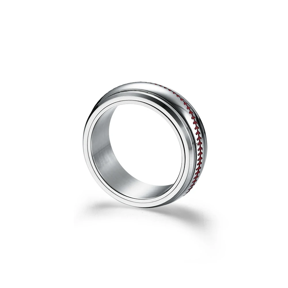 Stainless steel baseball rotating ring creative sports ring jewelry