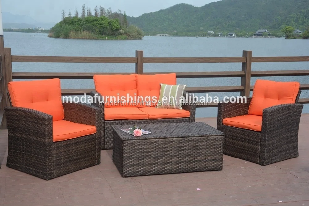 Hot Selling 4PCS Wicker Patio Poly Import Rattan Garden Casual Furniture Sofa Set