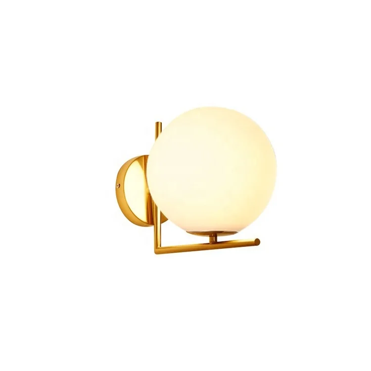 
Art Deco Indoor Decorative Gold Base White Globe Glass Ball Wall Lamp Sconce for Home Living Room 