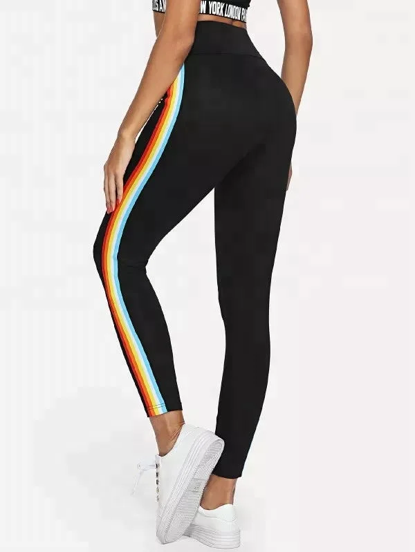 
Women Compression Spandex Fabric Plus Size Rainbow Stripe Yoga Legging 