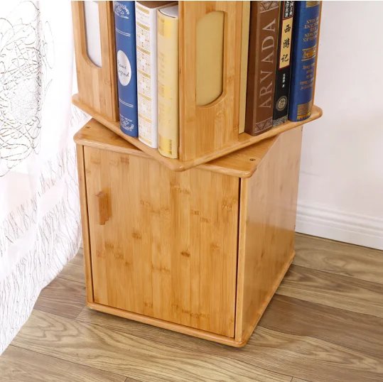 
360 Rotating Organizer Cabinet Rack Bamboo Bookshelf Revolving Bookcase with Cabinet Base 