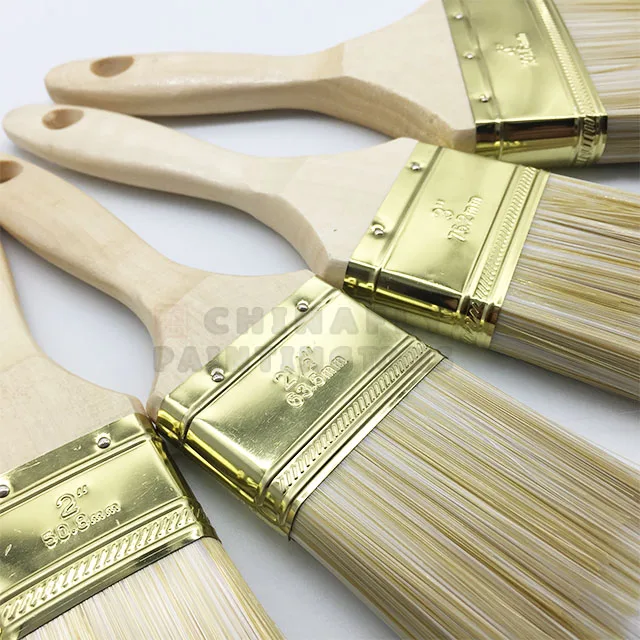 
CTPBS0002 Factory Price Beaver Varnished Wooden Handle brass-plate ferrule Paint Brush Polyester Filament Paint Brush set 