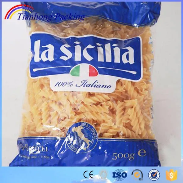 Custom printing clear plastic flour macaroni pasta spaghetti packaging bag
