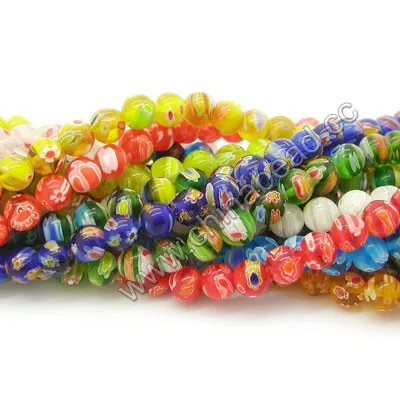 Wholesale millefiori beads, 6mm round millefiori glass bead for bracelet making