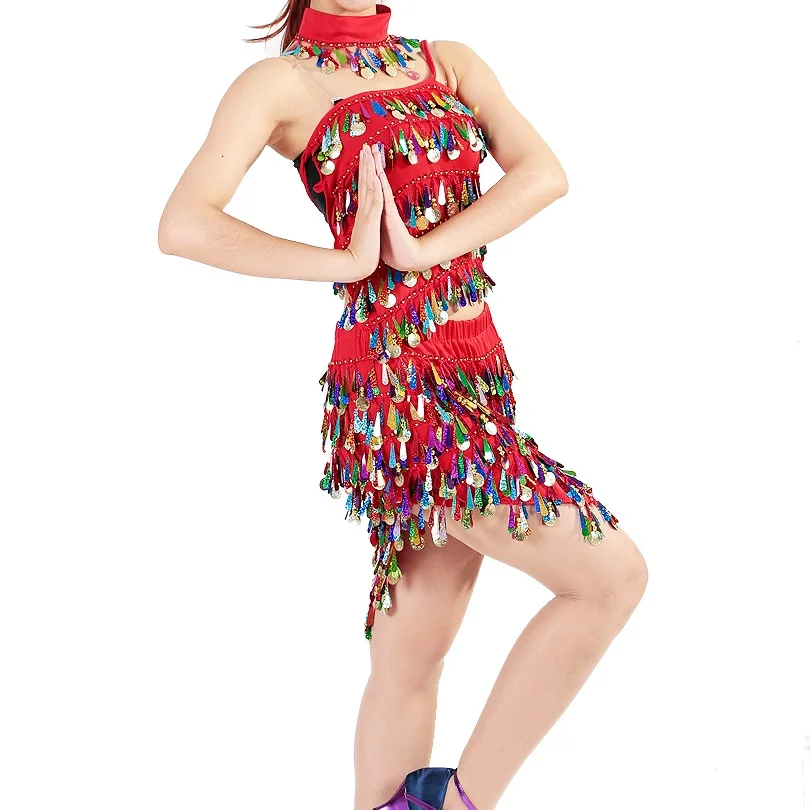 Wholesale Lady Sexy Belly Dance Tops Skirt Sequined Halloween Costume Dress Skirt Party Nightclub Dancewear Performance Outfits