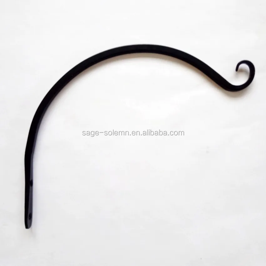 Customized Rustic Wrought Iron Plant Hanging Hooks Black Iron Hanger Garden Forged Metal Wall/Basket
