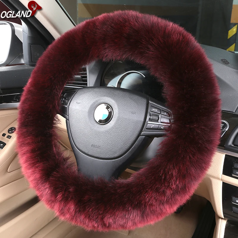 Genuine Australian Sheepskin Fur Car Steering Wheel Cover for Adults Women Man Car Interior Accessories
