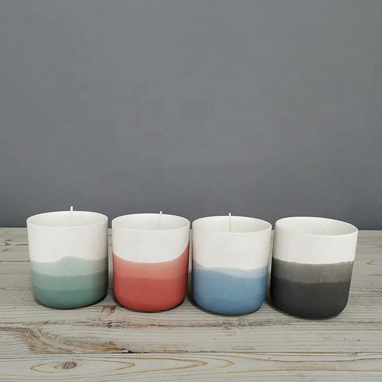 Stained gradient designs matte wholesale unique empty candle container home decoration ceramic candle jars