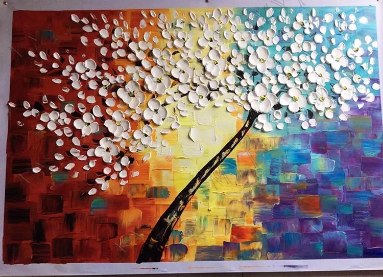 
MYT 3D Knife Thick Flower Tree Oil Painting On Canvas Abstract Picture 