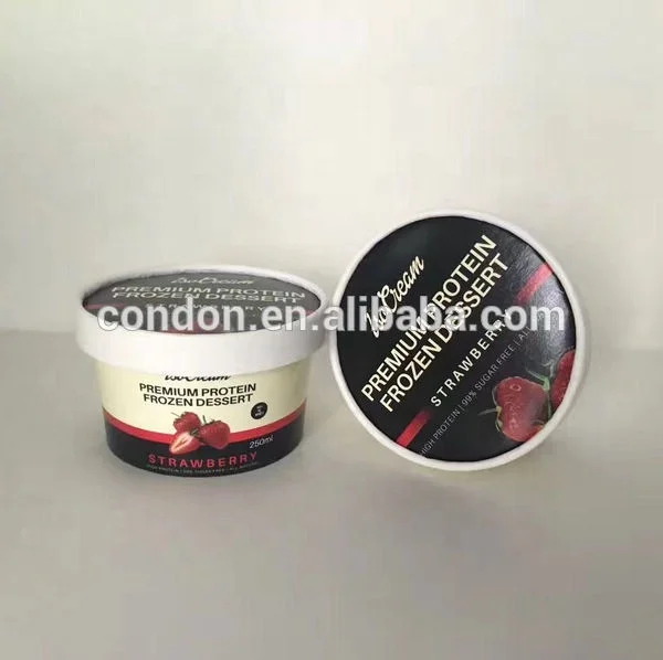 Logo printed custom ice cream paper cups with lids and spoon