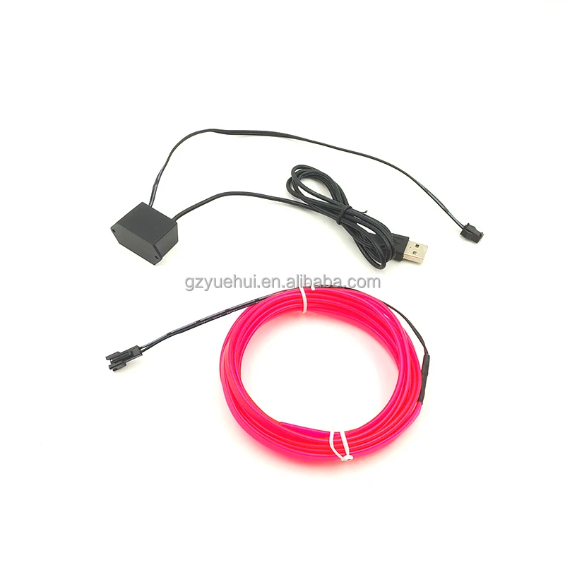 3Meter 2.3mm-Skirt Purple With 5V USB Driver Flexible EL Wire Glow Neon Led Thread Neon Tube Rope Light For Car Party Decoration