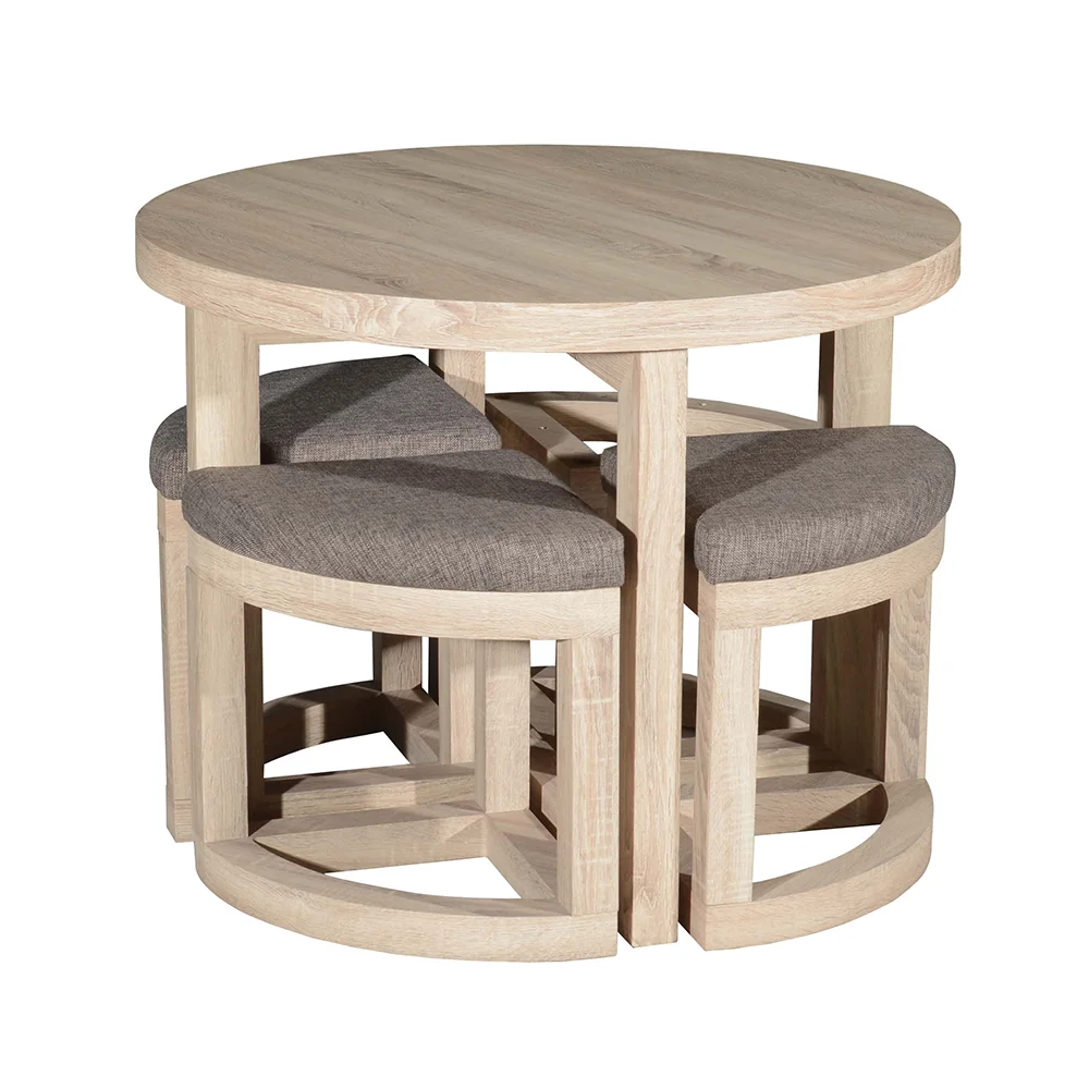 Set Of 5 MDF Wood Nesting Tables Coffee Table with small seat living room round sofa side table set