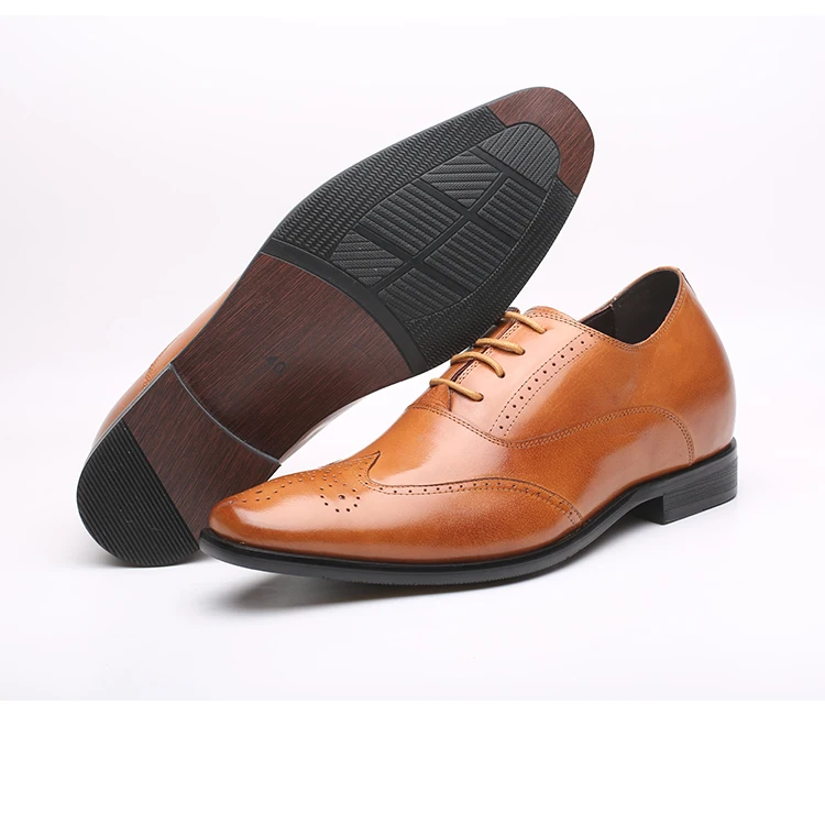 Brown Color Calf Leather Dress Elevator Shoes Factory Wholesale Increase High Shoes Elegant OEM GENUINE Leather Men 4 Inches