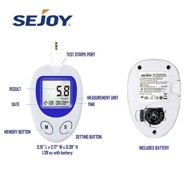 Автоматический глюкометр Sejoy для домашнего использования, одобренный CE, умный глюкометр