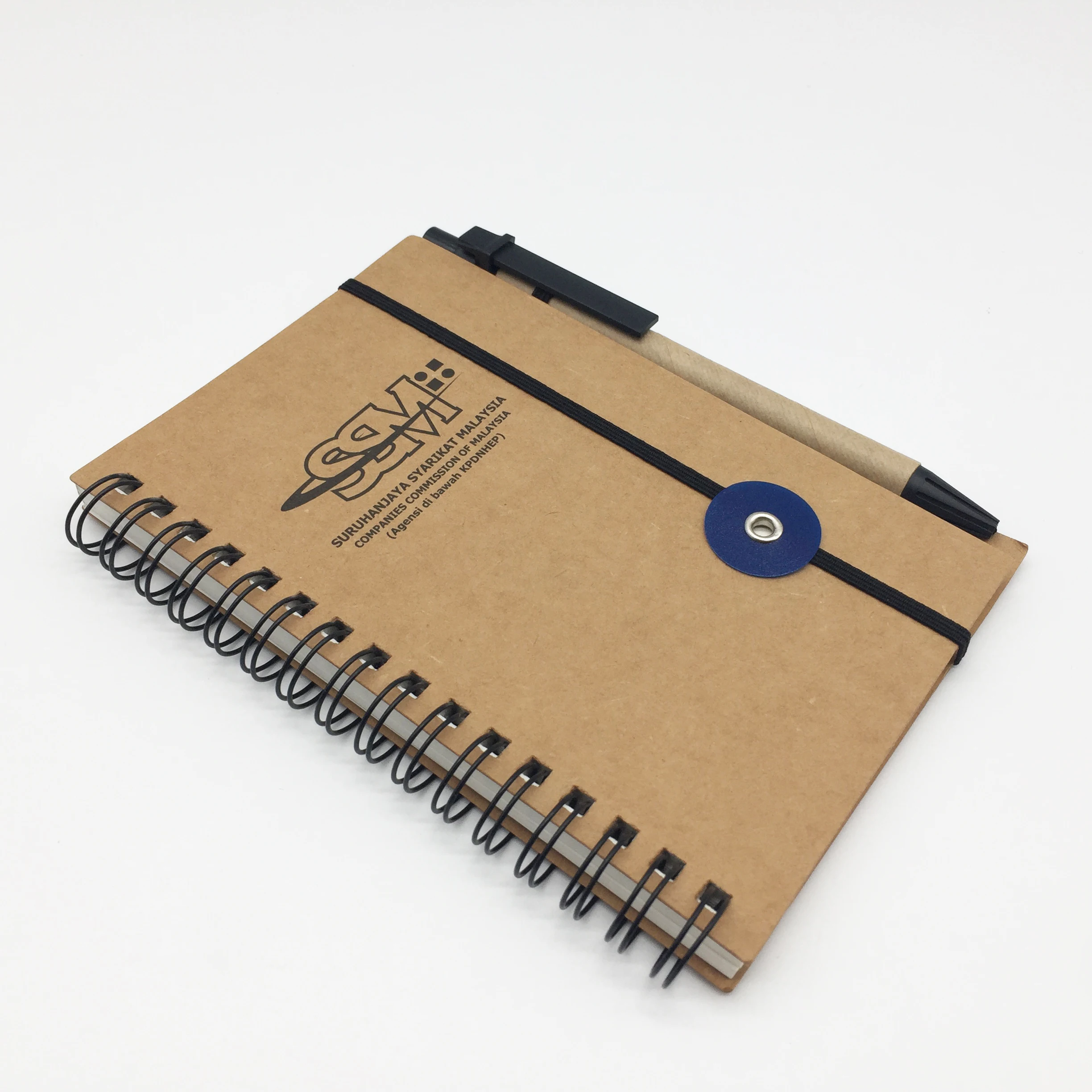 mini size kraft cover spiral notebook with pen,kraft paper notebook