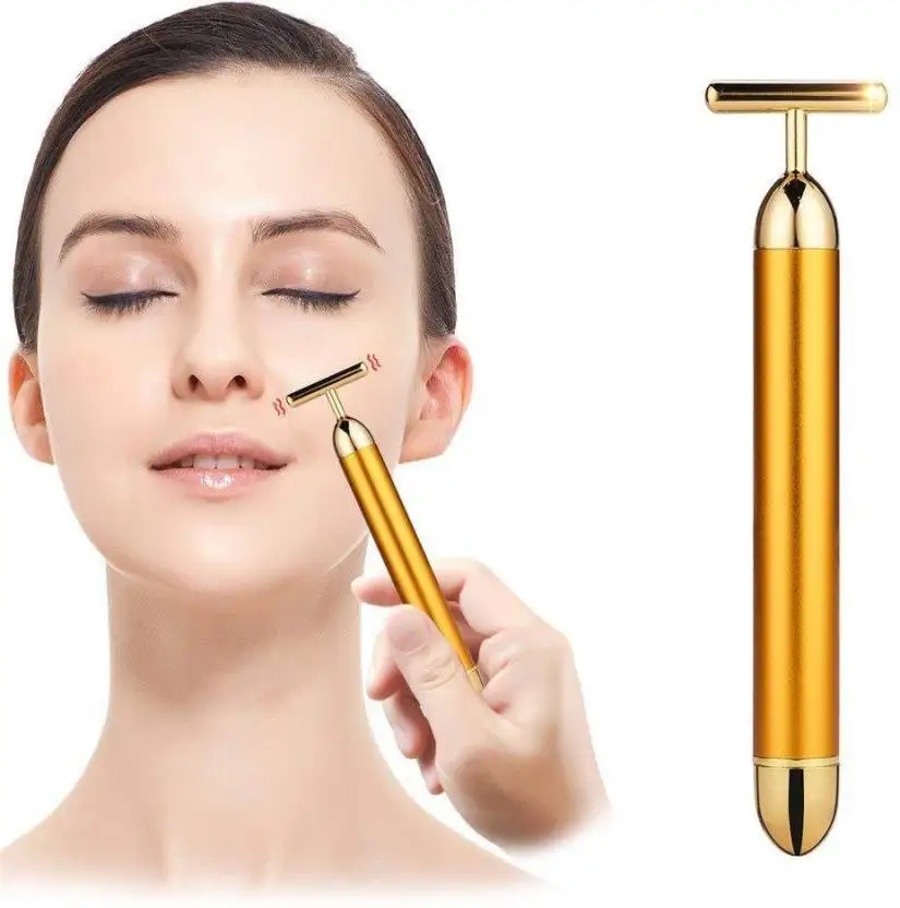 beauty factory 24k Golden Electric Beauty Bar Powerful Vibration Face Massager Face Lift Artifact Face Firming Roller Anti Agin