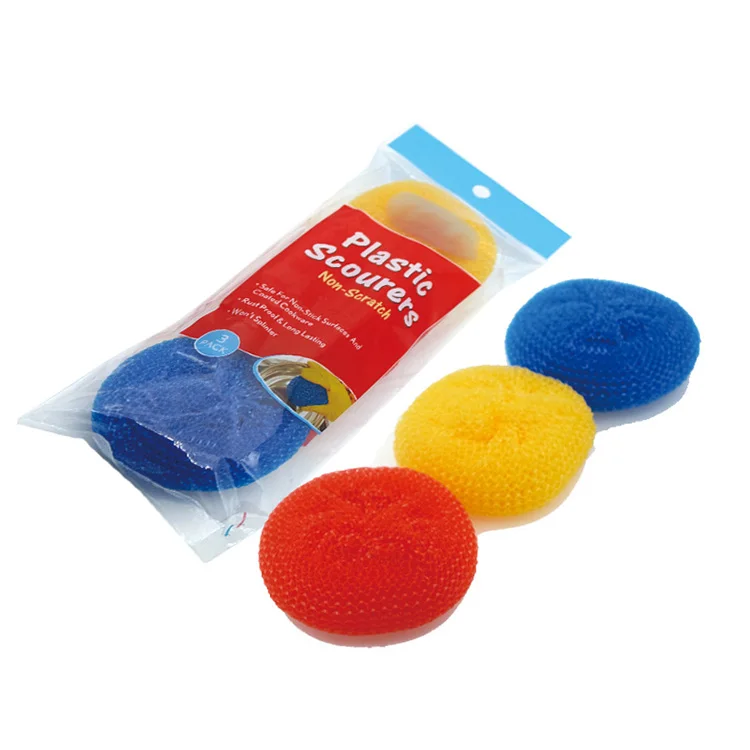 Multi Colors Kitchen Washing Pot Pan Plastic Mesh Scourer