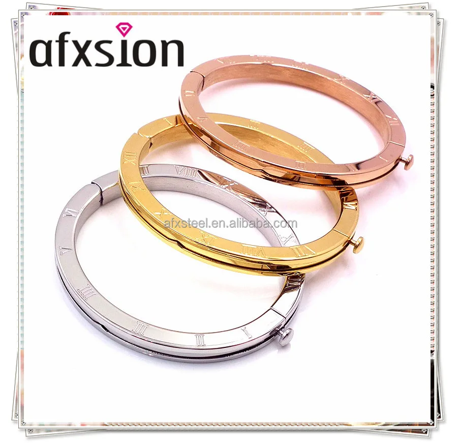 New Roman Numbers cufflink type bangle bracelets 316l stainless steel jewelry silver /gold /rose gold bracelets and bangles