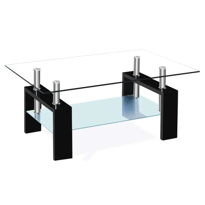 Elegant Glass Long Tempered Glass Coffee Table Modern Glass Top Metal Base