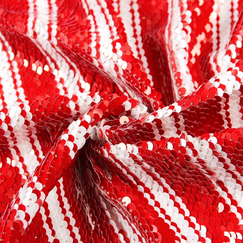 Stylish beautiful red white striped mesh sequin embroidery fabric for women