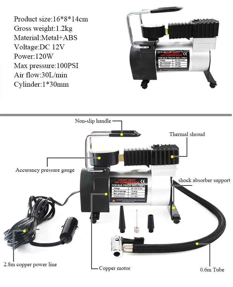 12V 100PSI portable car tire inflator pump for car bike motorcycle tyre