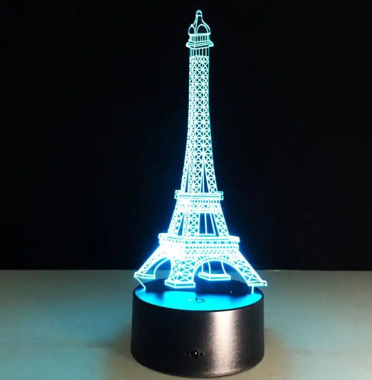 Creative Eiffel Tower Shaped 3D Night Light LED Stereoscopic Desk Lamp Room Decoration Table Lamp 3D Energy Saving Lamp