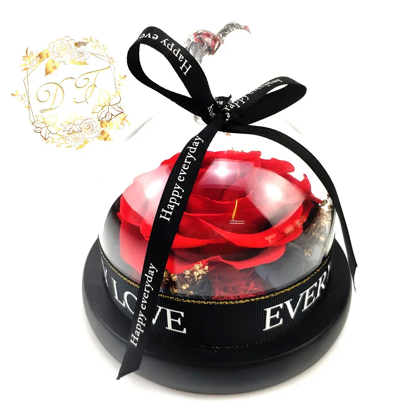 Yunnan Supplier Romantic Preserved Rose Flowers In Small Glass Dome For Girlfriend Gift