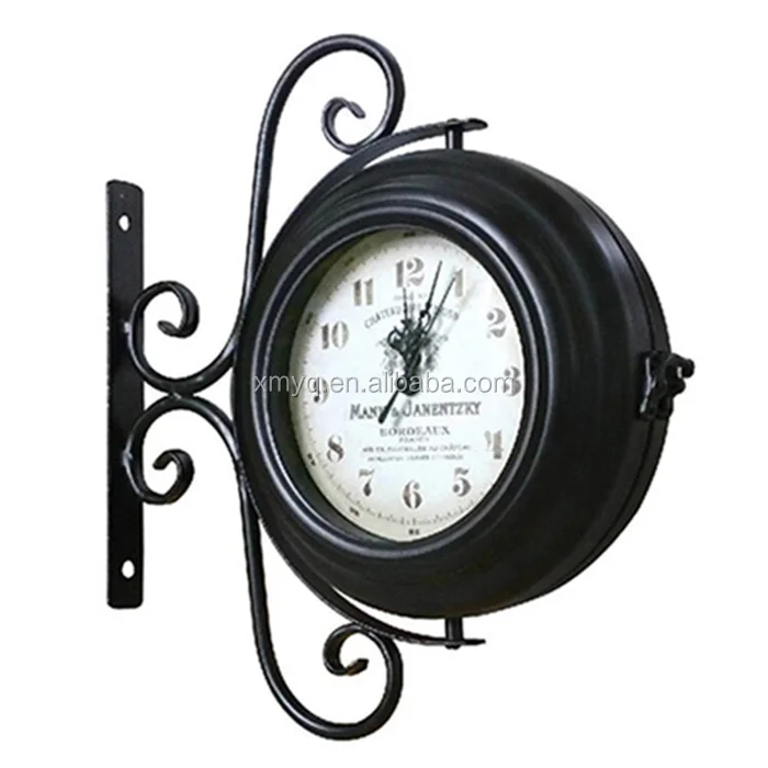 Cheap Wholesale Antique Double Sided Clocks Lighted Beautiful Iron Wall Clock