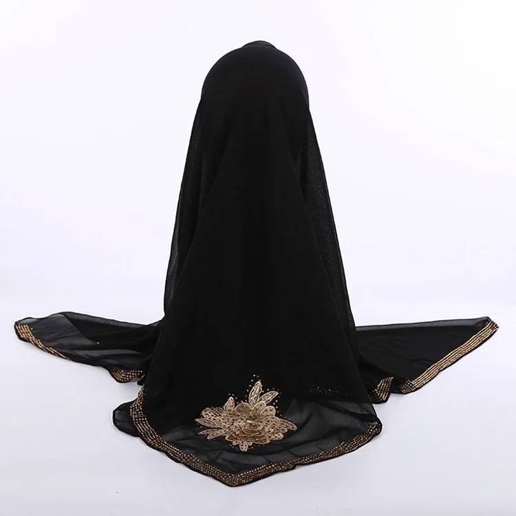 Plain Square Hijab Chiffon,Solid Black Color Indonesian Hijab Shawl Scarf For Lady