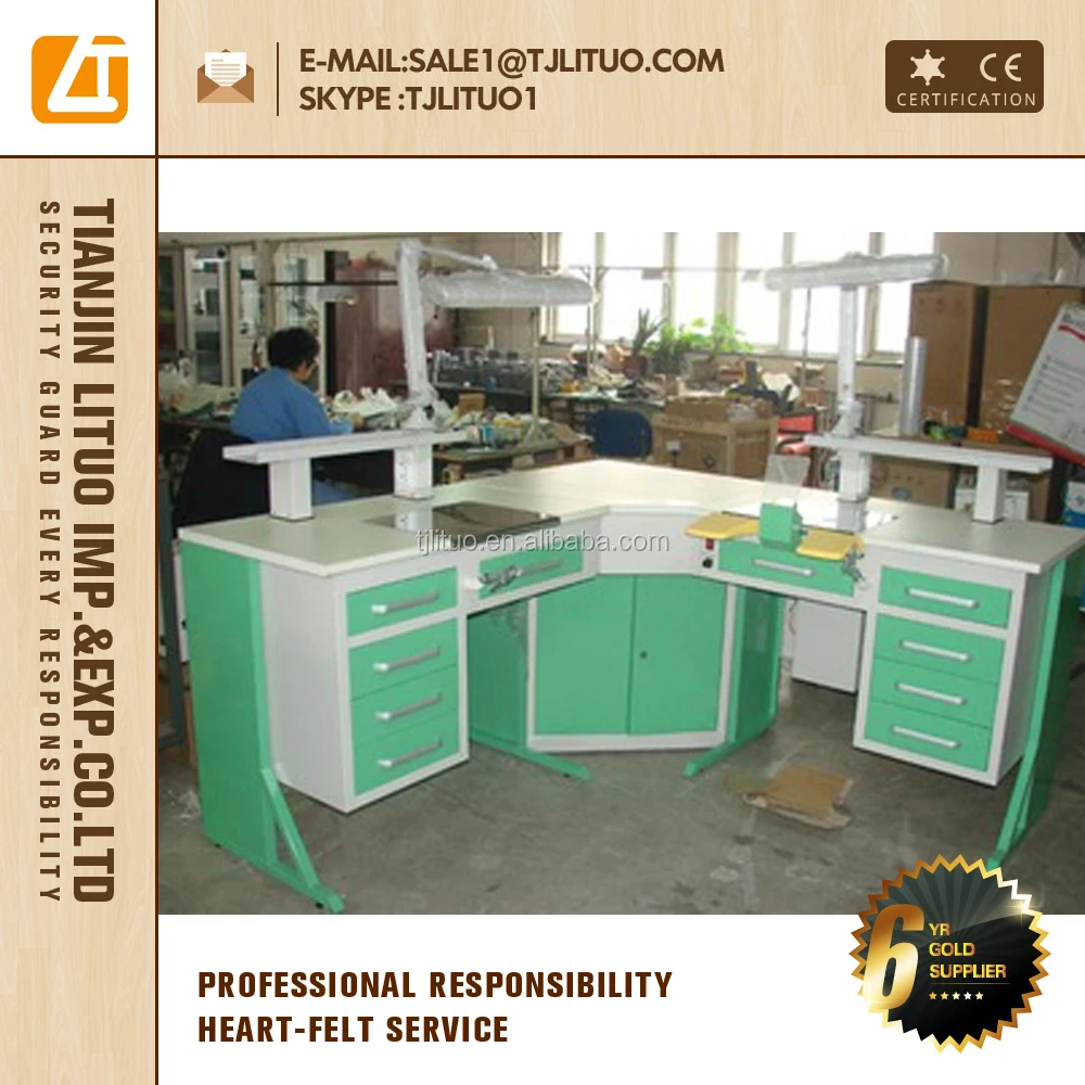 LT-D01 90 degree L type dental lab bench in Grey color