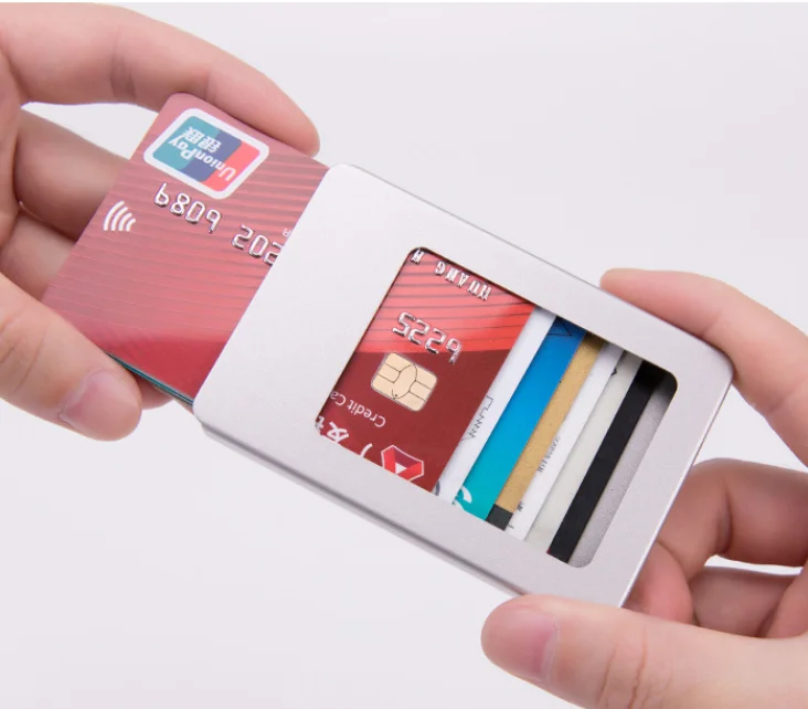 Wholesale newest men slim automatic sliding pop up money clip rfid ogon aluminum wallet