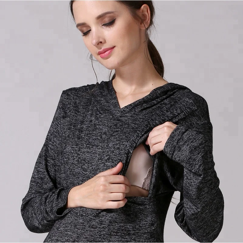 
Emotion Moms Spring Long Sleeve Maternity Breastfeeding Casual Dress Knitted Pregnant Dress 