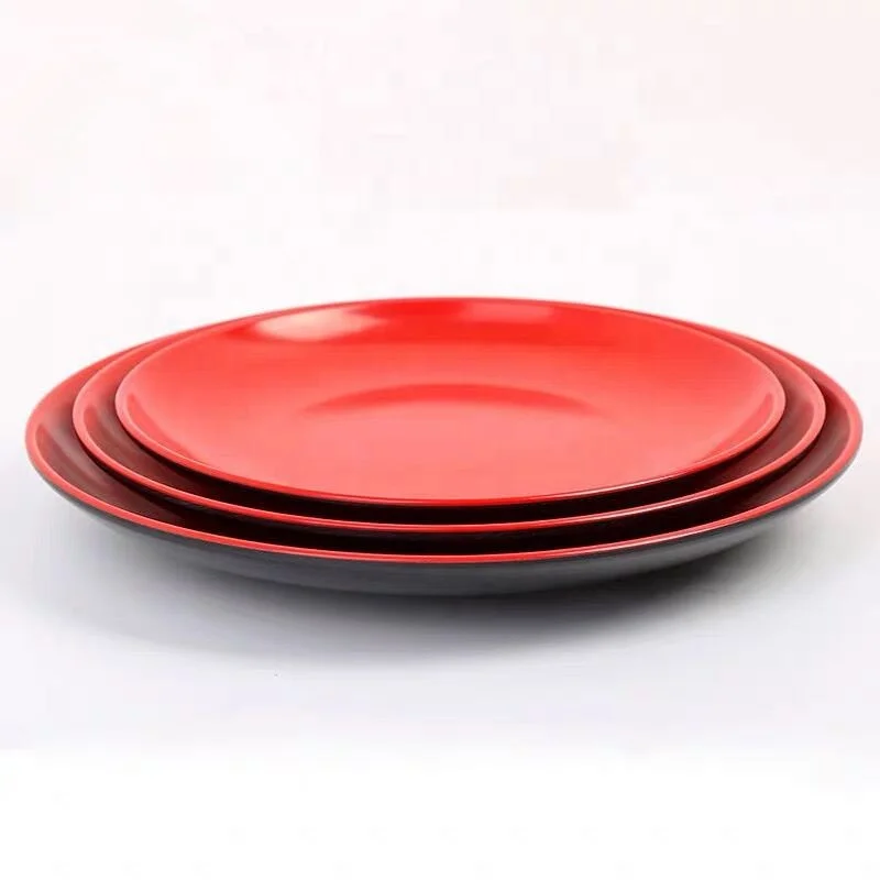 Японские красные меламиновые пластины, многоразовые наборы твердых пластиковых пластин