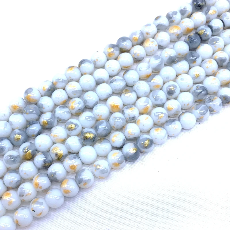 2019 New Arrival glass pearl bead color coating gold and silver blast bead strand for DIY jewelry making