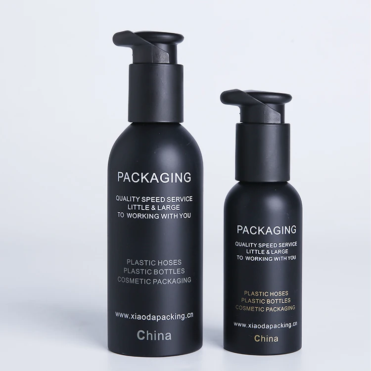 Wholesale matte black acrylic PET pump sample bottle 100ml-300ml cosmetic packaging
