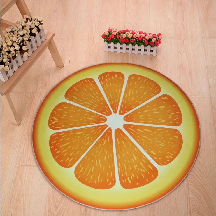 Creative Fruit Rug Kids Cartoon Colorful Unique Washable Polypropylene Woven Round Picnic Play Carpet Rug