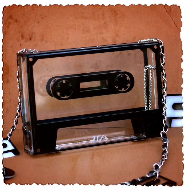 Unique Design retro tape cassette Mini Acrylic box ladies clutch purse and handbags for women