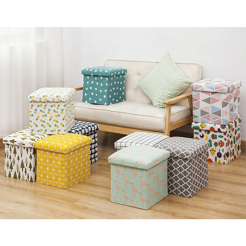 
Dongyi Cheap Linen Print Folding Living Room Foam Cube Ottoman 