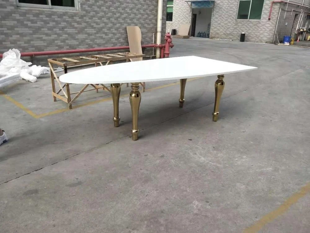 Big Oval Golden Table MDF White Top for 20 People wedding table furniture