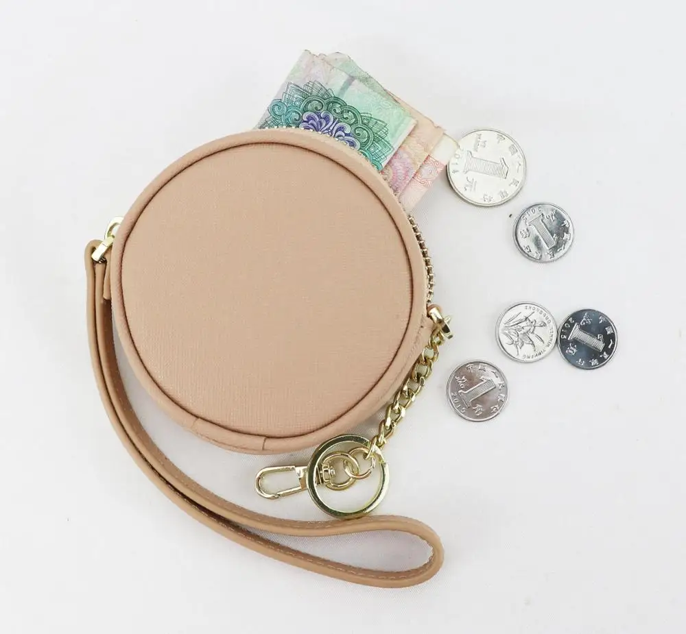 
stock small gift portable wristlet pouch wallet saffiano leather key chain round coin purse  (60731183032)