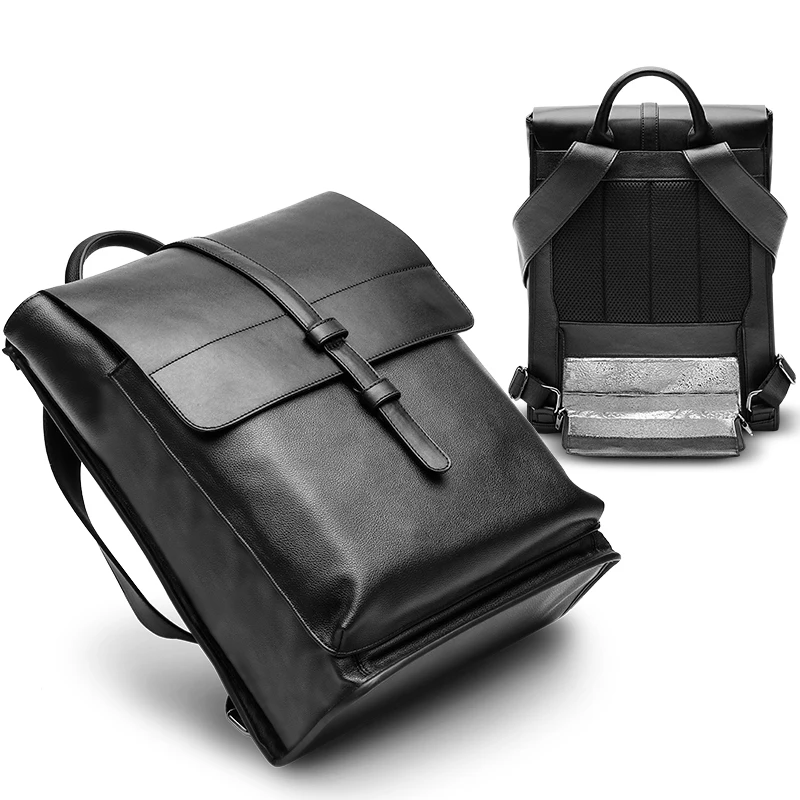 Korea famous brand 25l black school bag pu leather backpack with cooler compartment