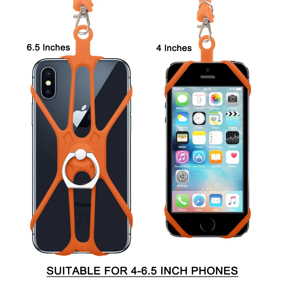 Soft Silicone Cell Phone Case Ring Holder Back Cover Case For Smart Phone with Lanyard