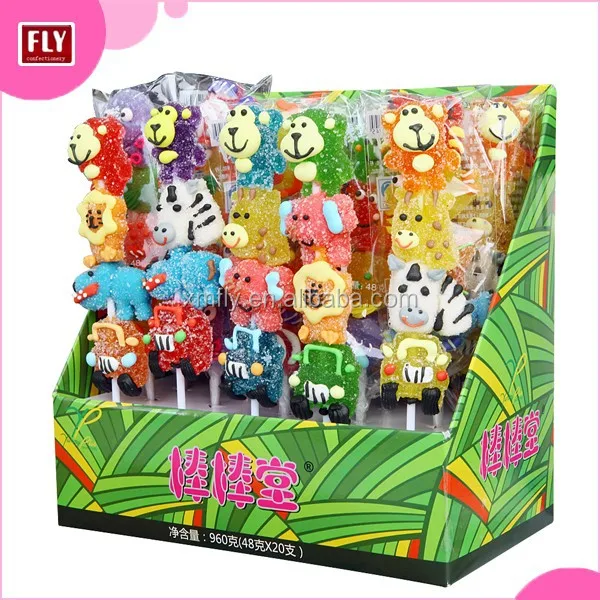 Sugar Coated Colorful Gelatin Candy, Animal Shape Jelly Lollipop Candy