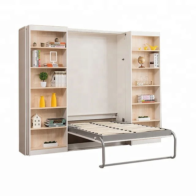 
Folding Wall Bed With Bookcase Wall Bed Mechanism Smart Bedroom Furniture 