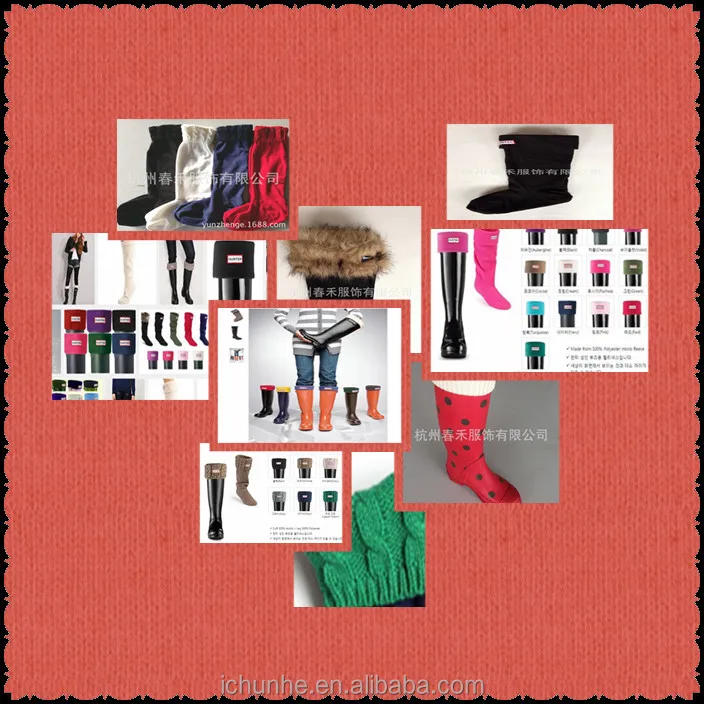 high quality winter fleece rain boot socks with knit cuff