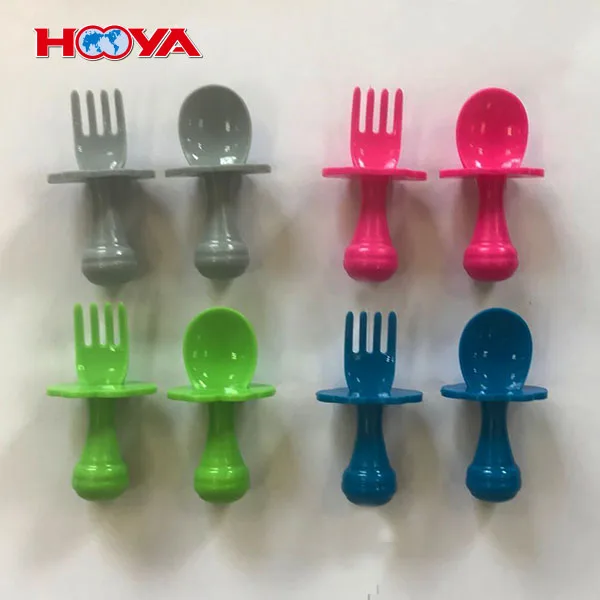 Plastic baby  fork and spoon set with choke protection barrier